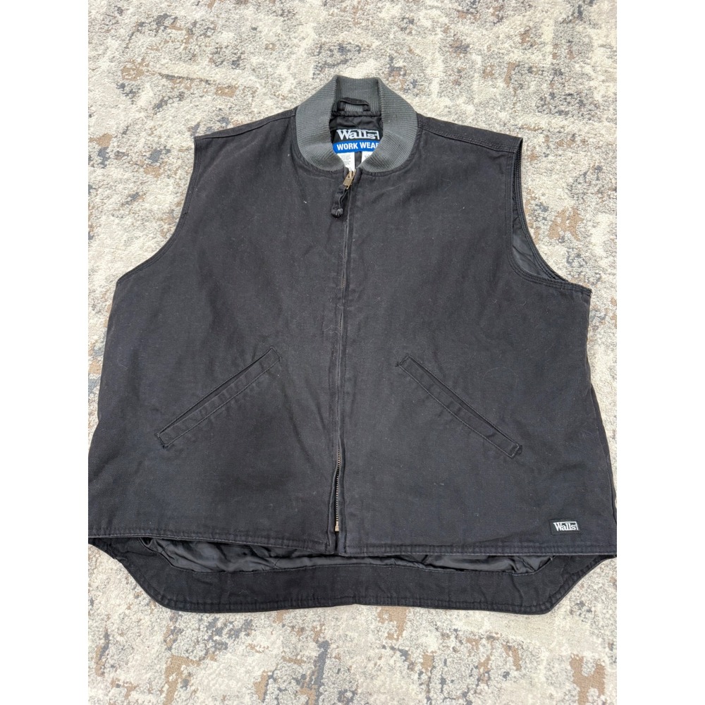 Walls Workwear Mens XL Black Cotton Duck Canvas Quilted Insulated‎ Zip Up Vest